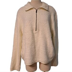 Teeberry & Weave Golly Sherpa Fur Quarter Zip Pullover Off White XXL NWT